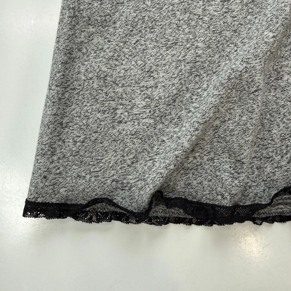 Vintage A MODO MIO Pajama Top Shirt Womens Small Gray Black Lace Trim